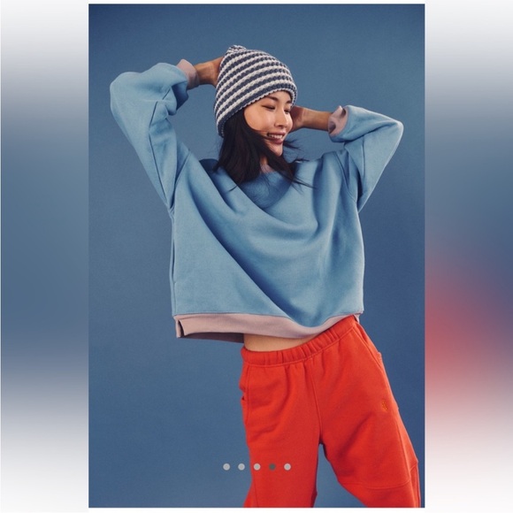Free People NWT All Star Patch Pullover Size Large in Bright Blueberry Combo - Picture 4 of 12